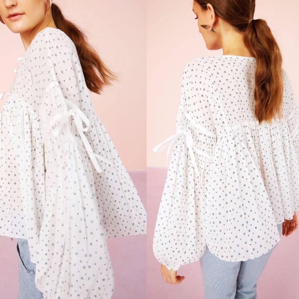 Ulla Johnson Fabienne Peasant Blouse White Blue Foulard Dot Print Quiet Luxury - Picture 2 of 14